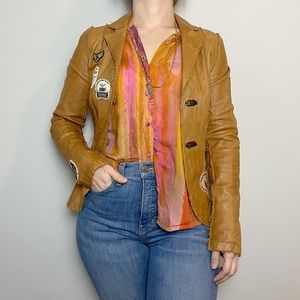 Guy Fulop Leather Patch Embellished Blazer Jacket